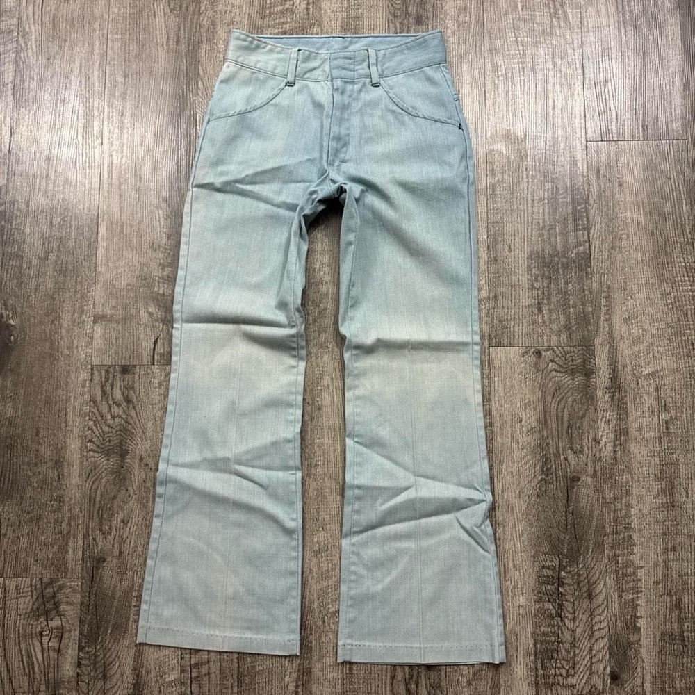 Vintage 60s 70s Sears Put On Shop Perma Prest Light Blue Corduroy Pants Talon